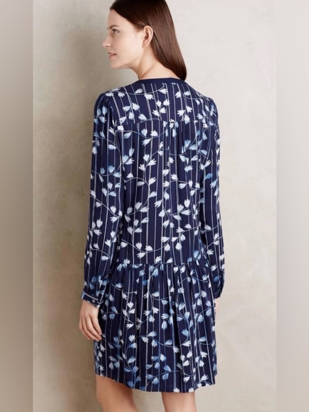 Anthropologie Semele Floral Shirt Dress Floral Embroidered Long-Sleeve Blue M - Picture 3 of 13